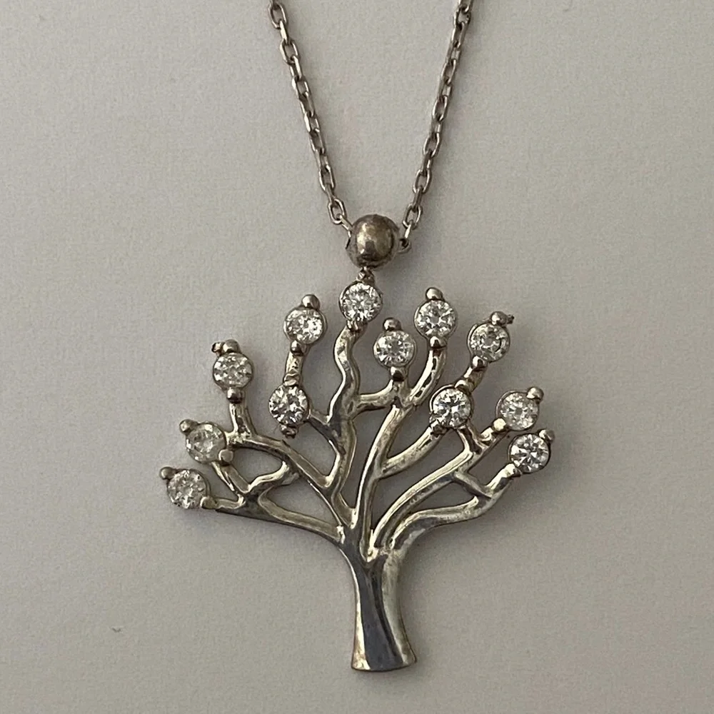 Tree 925 silver cubic zirconia stones necklace